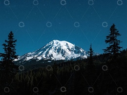 夜幕下的雪山与森林