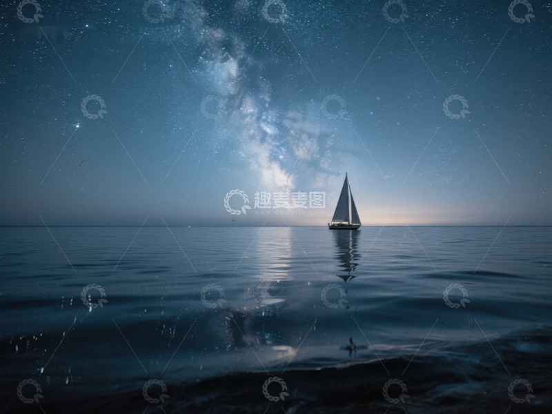 高清大图下载【趣麦麦图】夜空下的孤帆