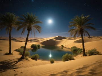 月夜沙漠绿洲
