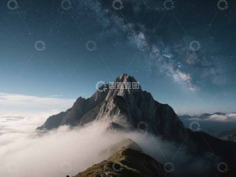 高清大图下载【趣麦麦图】星河璀璨，云海缭绕山峰
