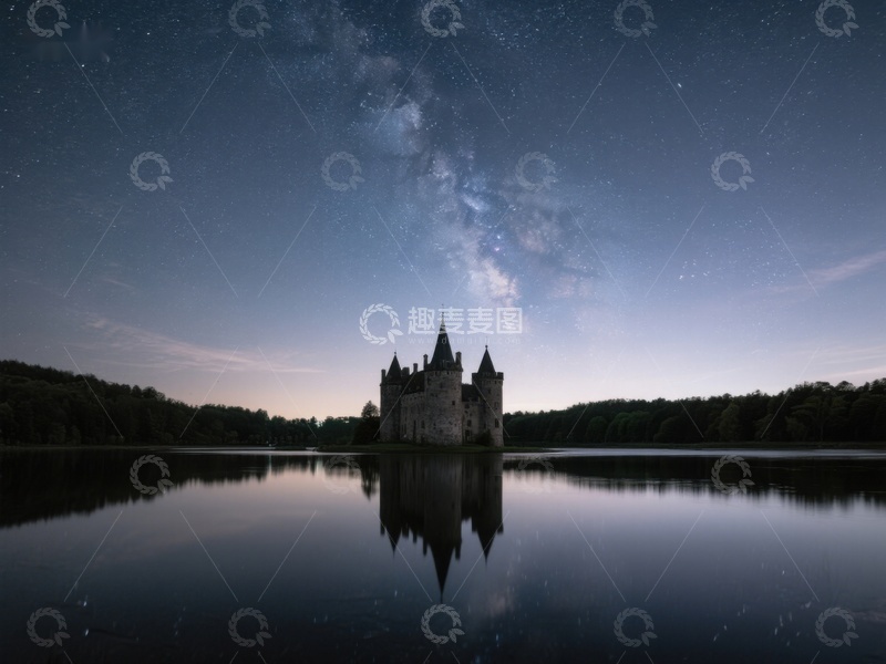 高清大图下载【趣麦麦图】夜空下的城堡倒影