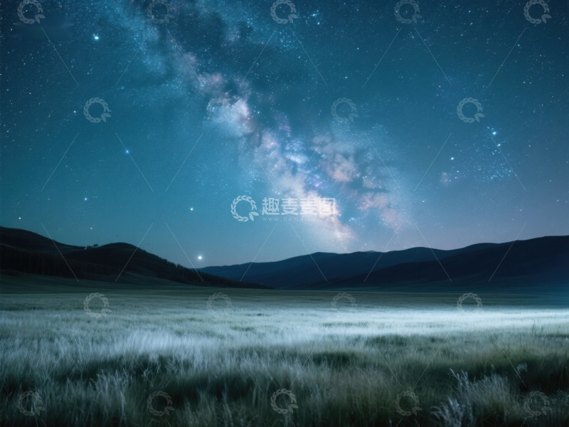 高清大图下载【趣麦麦图】夜空银河下的草原风光
