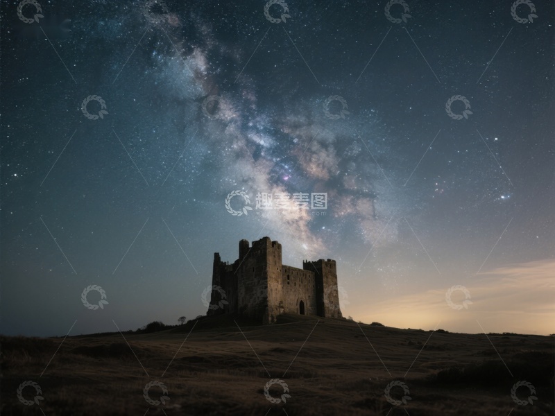 高清大图下载【趣麦麦图】夜空下的古堡与银河