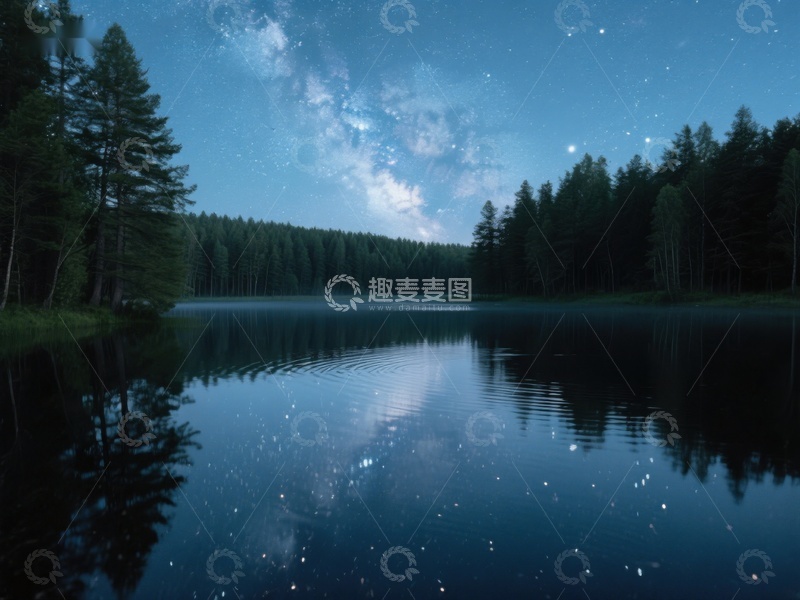 高清大图下载【趣麦麦图】-夜空下的静谧湖面