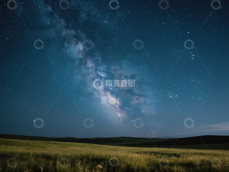 高清大图下载【趣麦麦图】夜空银河下的草原风光