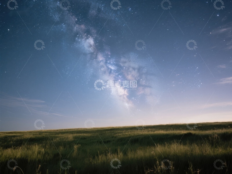 高清大图下载【趣麦麦图】-夜空银河下的草原风光