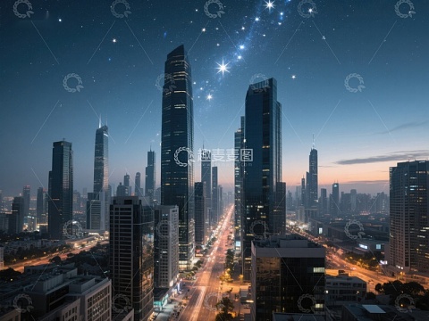 夜幕下的城市天际线