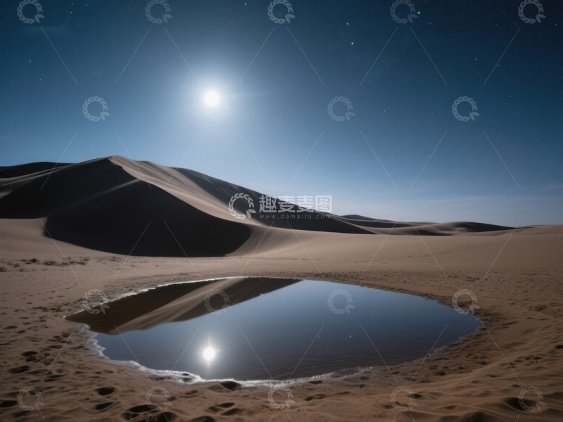 高清大图下载【趣麦麦图】月光下的沙漠水洼
