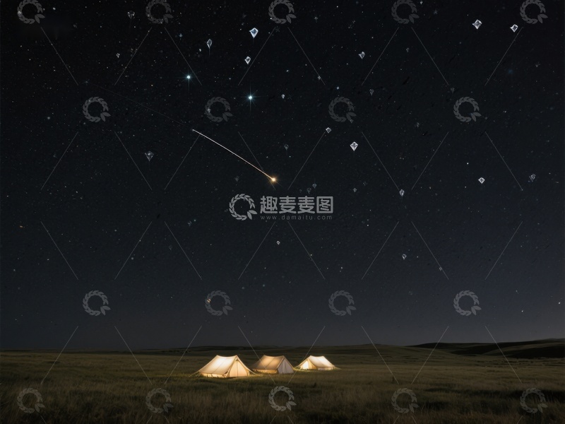 高清大图下载【趣麦麦图】夜空流星划过，帐篷静谧草原