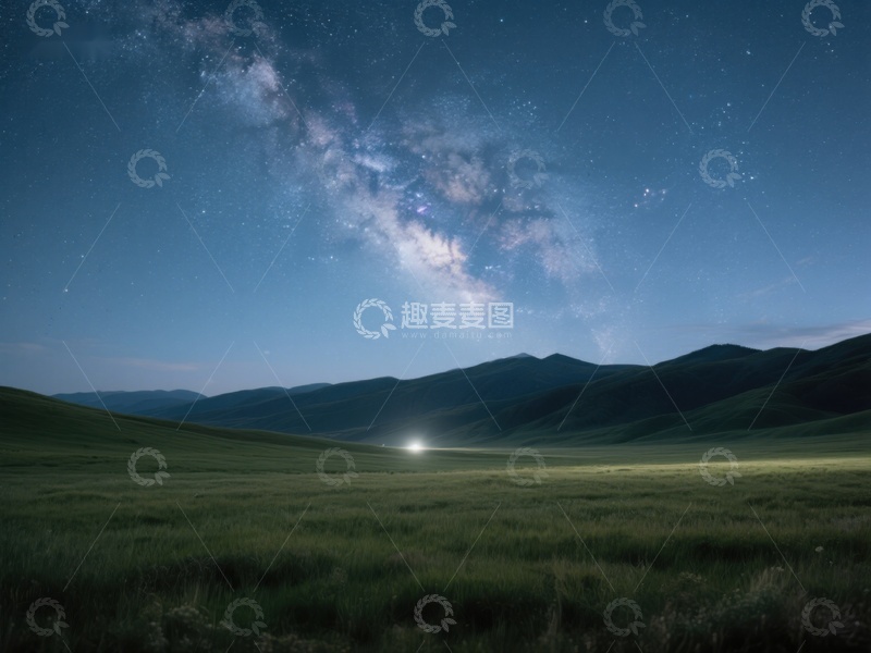 高清大图下载【趣麦麦图】夜空银河下的草原风光
