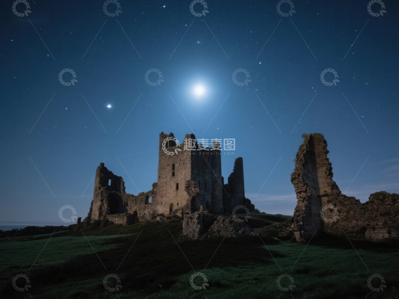 高清大图下载【趣麦麦图】月光下的古老城堡遗迹