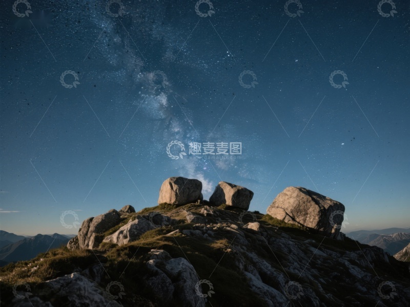 高清大图下载【趣麦麦图】星空下的山巅巨石