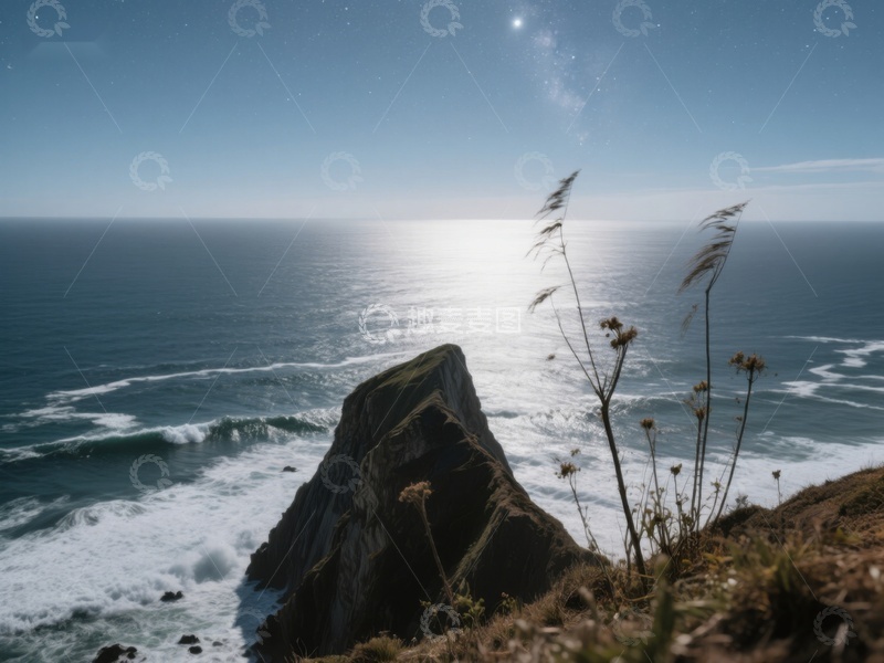 高清大图下载【趣麦麦图】悬崖边的海景与星空