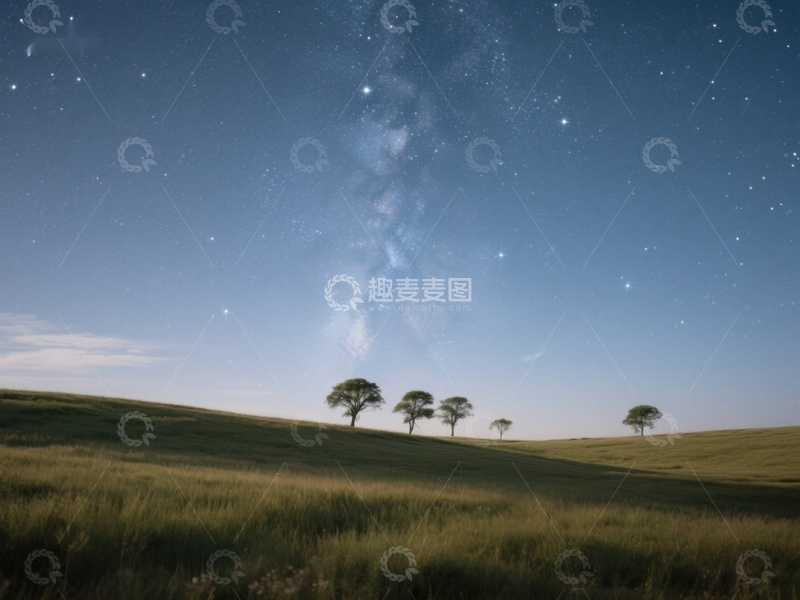 高清大图下载【趣麦麦图】星空下的宁静草原