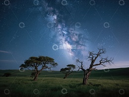 夜空下的孤树与银河