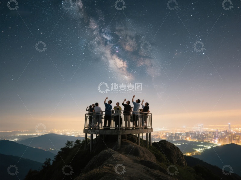 高清大图下载【趣麦麦图】夜观星河，山顶共赏城市灯火