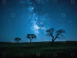 夜空下的孤树剪影
