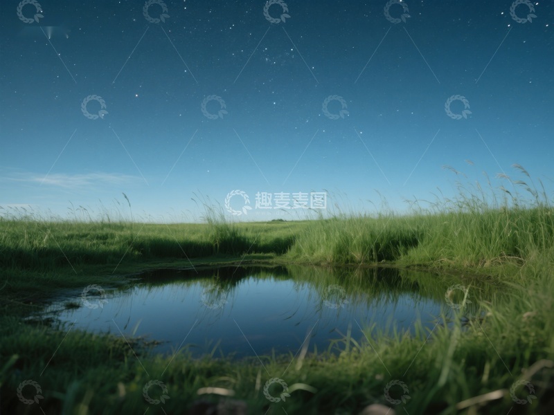 高清大图下载【趣麦麦图】-夜空下的静谧池塘