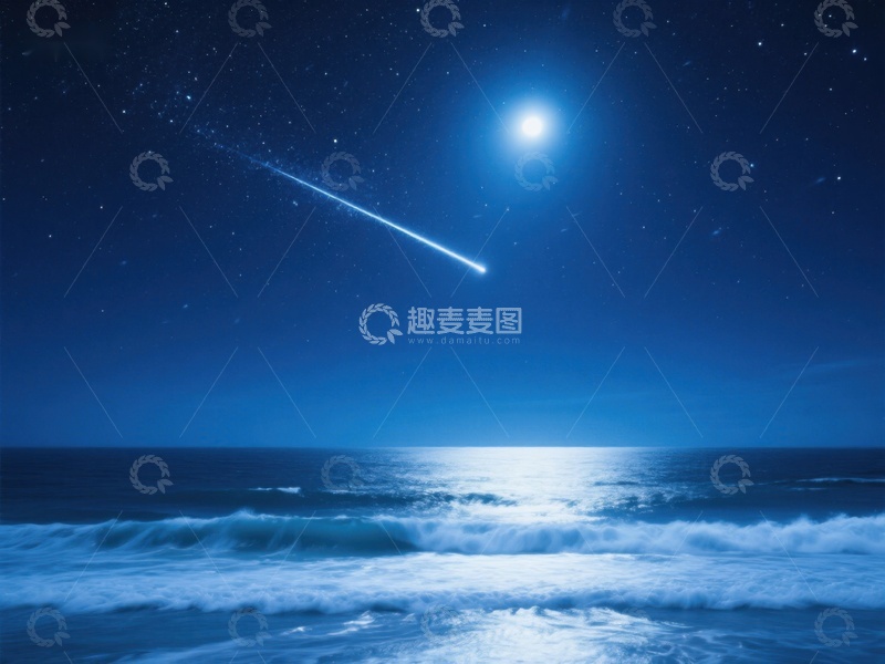 高清大图下载【趣麦麦图】夜空流星划过海面