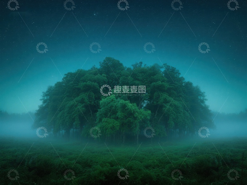 高清大图下载【趣麦麦图】夜幕下的神秘树林