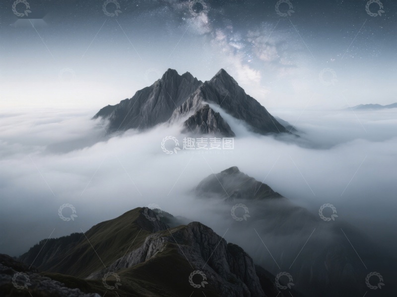 高清大图下载【趣麦麦图】云海之上，星夜山峰