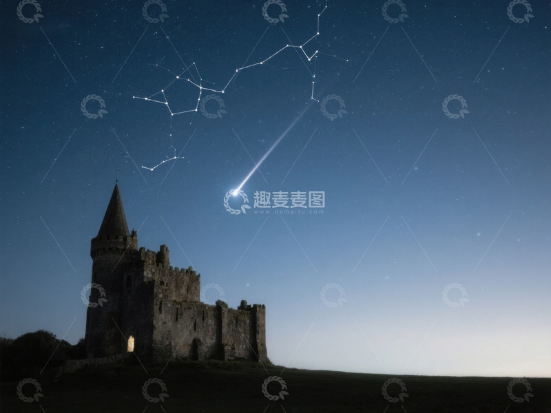 高清大图下载【趣麦麦图】夜空流星划过古堡