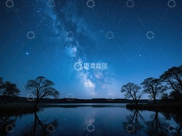 银河映照湖面，夜空下的静谧风景