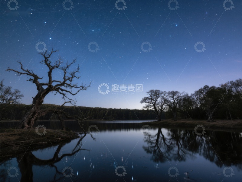 高清大图下载【趣麦麦图】夜空下的静谧湖畔