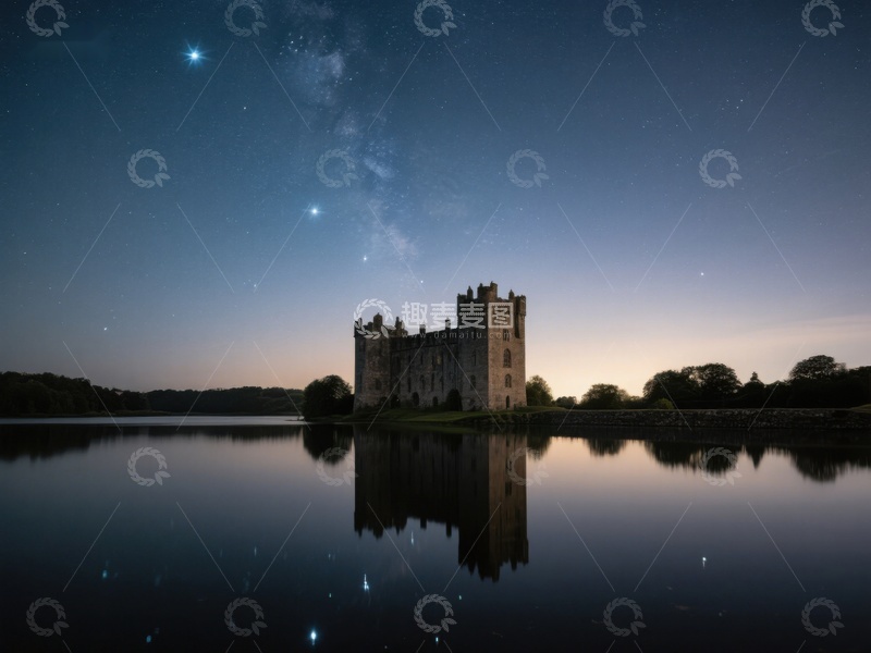 高清大图下载【趣麦麦图】夜空下的城堡倒影