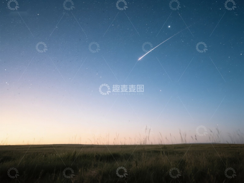 高清大图下载【趣麦麦图】夜空流星划过草原