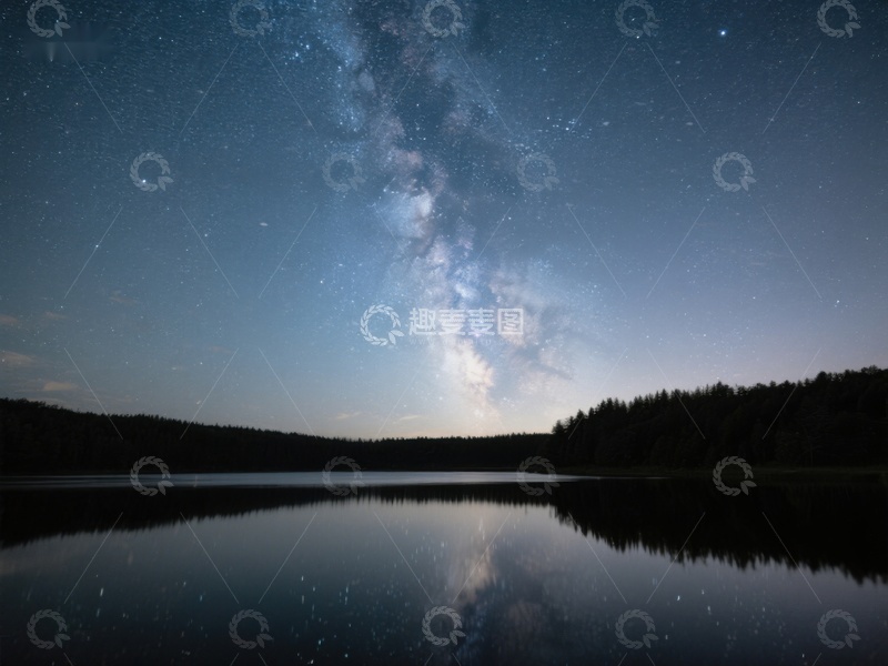 高清大图下载【趣麦麦图】银河映湖夜景
