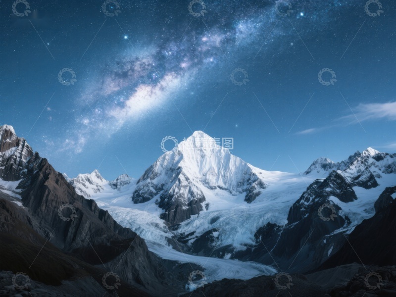 高清大图下载【趣麦麦图】雪山夜景，银河璀璨