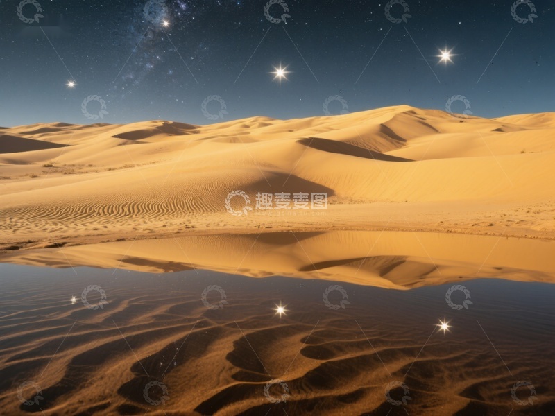 高清大图下载【趣麦麦图】沙漠夜景与星空倒影