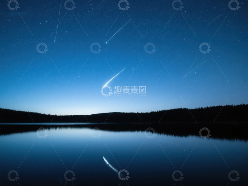 高清大图下载【趣麦麦图】夜空流星划过湖面倒影