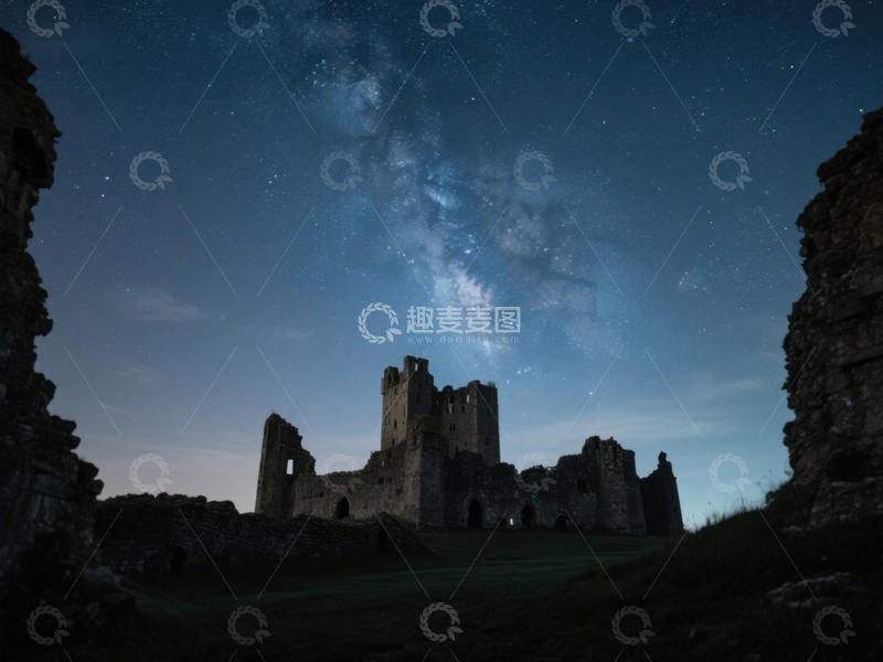 高清大图下载【趣麦麦图】星空下的古老城堡遗迹