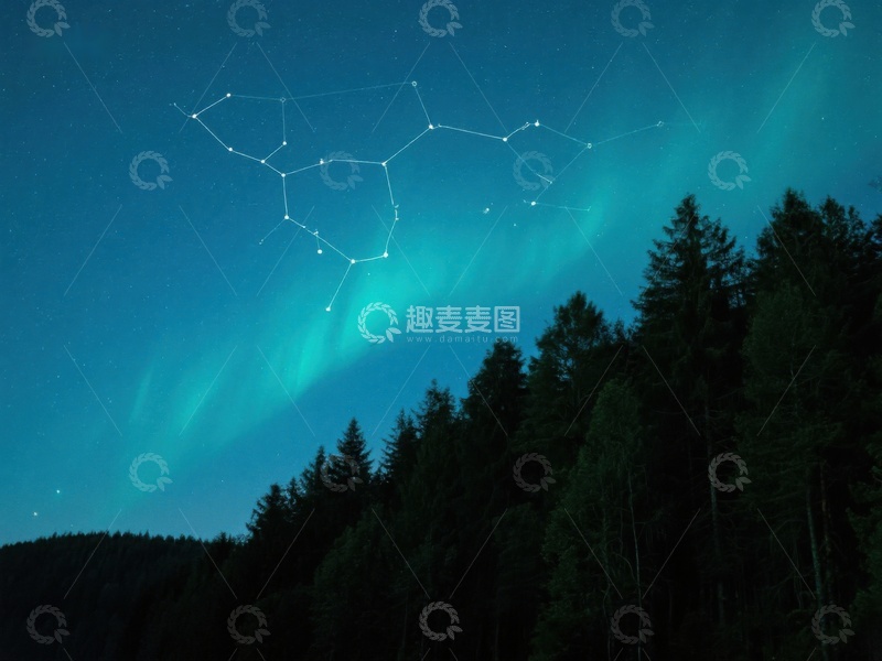 高清大图下载【趣麦麦图】夜空中的星座与极光