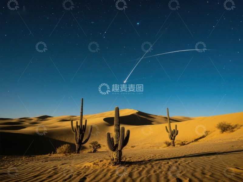 高清大图下载【趣麦麦图】沙漠夜空流星划过