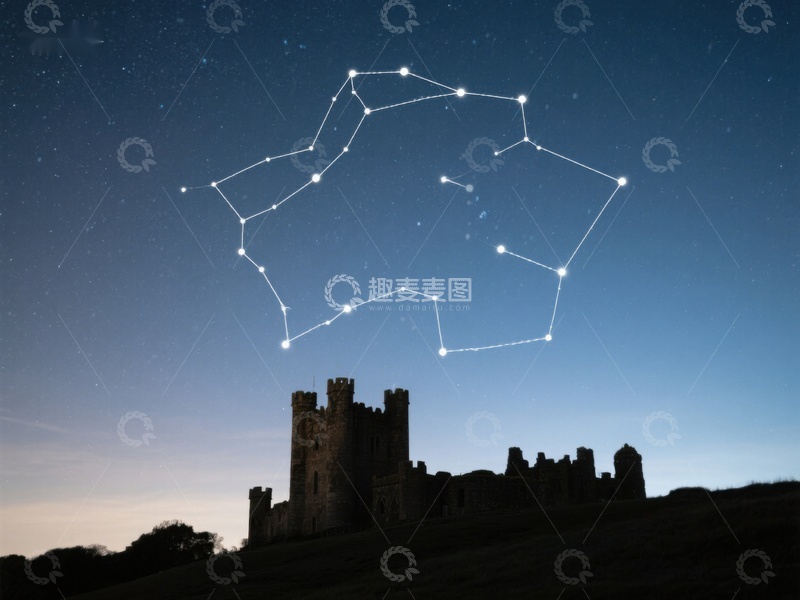 高清大图下载【趣麦麦图】夜空星座与古堡剪影
