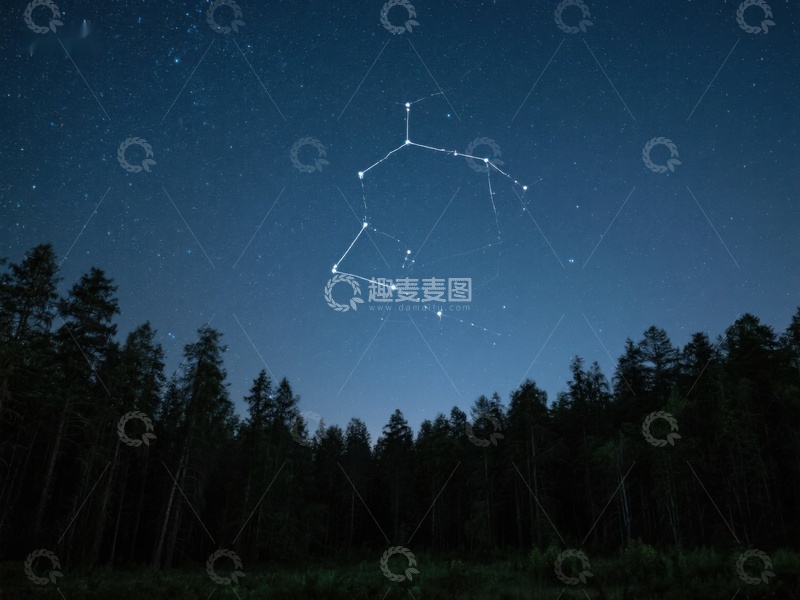 高清大图下载【趣麦麦图】夜空中的星座与森林剪影