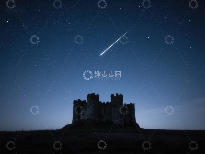 高清大图下载【趣麦麦图】-夜空流星划过古堡