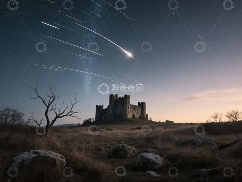 高清大图下载【趣麦麦图】夜空流星划过古堡