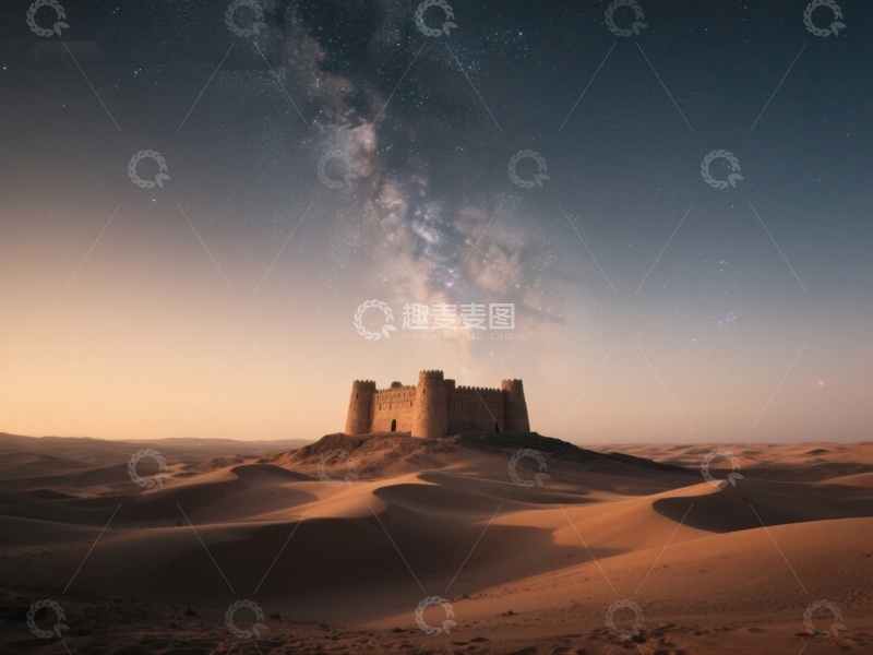 高清大图下载【趣麦麦图】沙漠城堡与银河星空