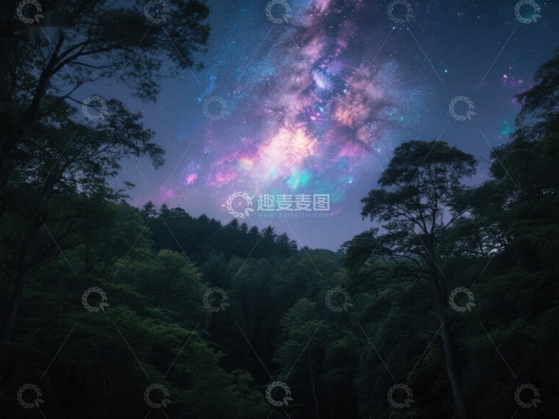 高清大图下载【趣麦麦图】夜空银河映照森林