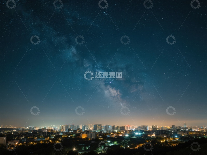 高清大图下载【趣麦麦图】夜空银河与城市灯火交相辉映