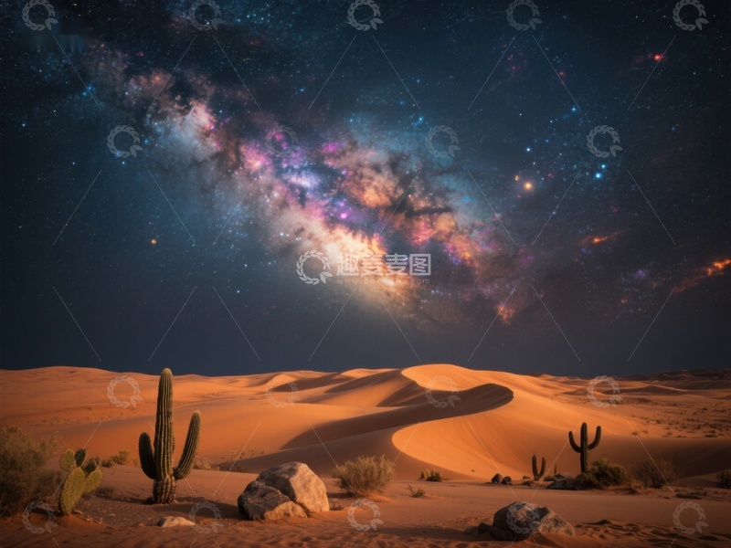 高清大图下载【趣麦麦图】沙漠夜景与银河