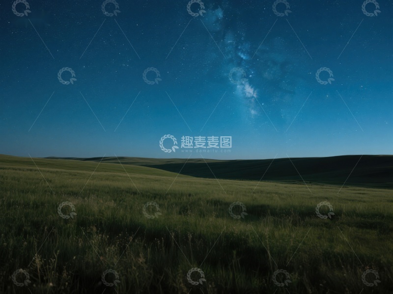 高清大图下载【趣麦麦图】夜空下的草原