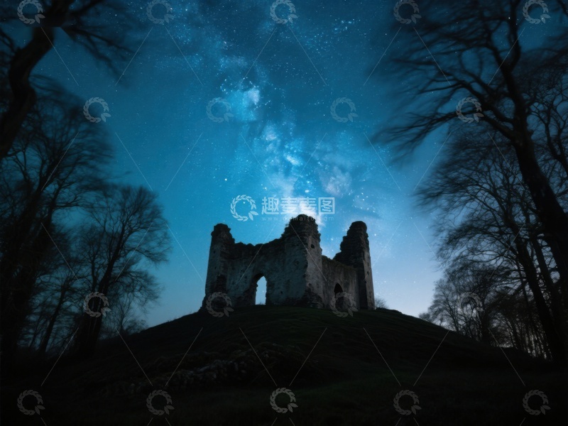 高清大图下载【趣麦麦图】夜空下的古堡遗迹