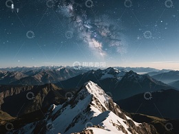 雪山之巅的银河夜景