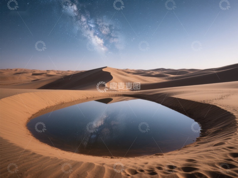 高清大图下载【趣麦麦图】沙漠夜景：水洼映星空