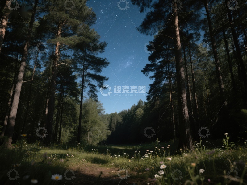 高清大图下载【趣麦麦图】-夜幕下的森林小径